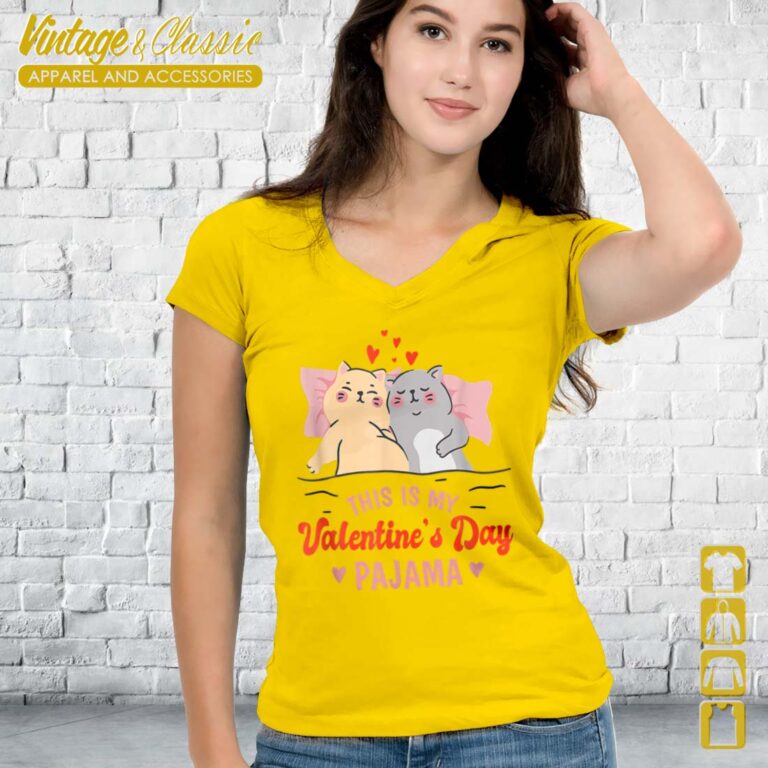 This Is My Valentines Day Pajama Cat Vneck 1 This Is My Valentines Day Pajama Cat Vneck 1