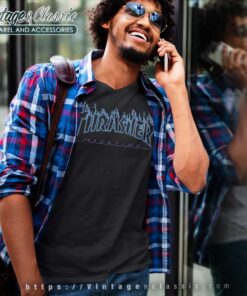 Thrasher Blue Flame V Neck TShirt