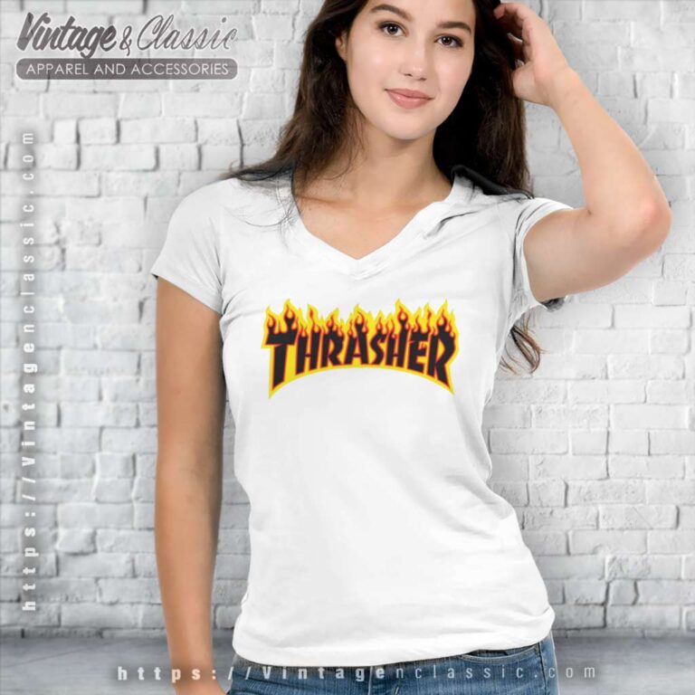 Thrasher Flame Big Logo V Neck TShirt Thrasher Flame Big Logo V Neck TShirt