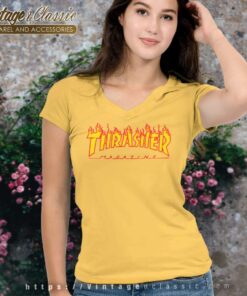 Thrasher Flame Logo V Neck TShirt