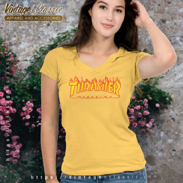 Thrasher Flame Logo V Neck TShirt Thrasher Flame Logo V Neck TShirt