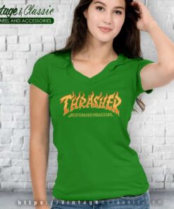Thrasher Magazine Fire Logo V Neck TShirt