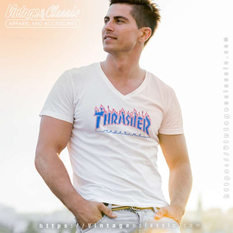 Thrasher Magazine Patriot Flame V Neck TShirt Thrasher Magazine Patriot Flame V Neck TShirt