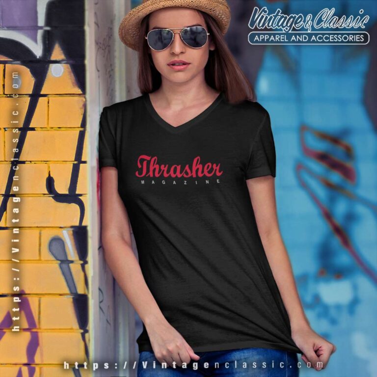 Thrasher Magazine Script V Neck TShirt Thrasher Magazine Script V Neck TShirt