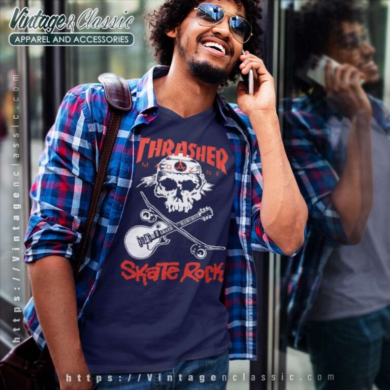 Thrasher Magazine Skate Rock V Neck TShirt Thrasher Magazine Skate Rock V Neck TShirt