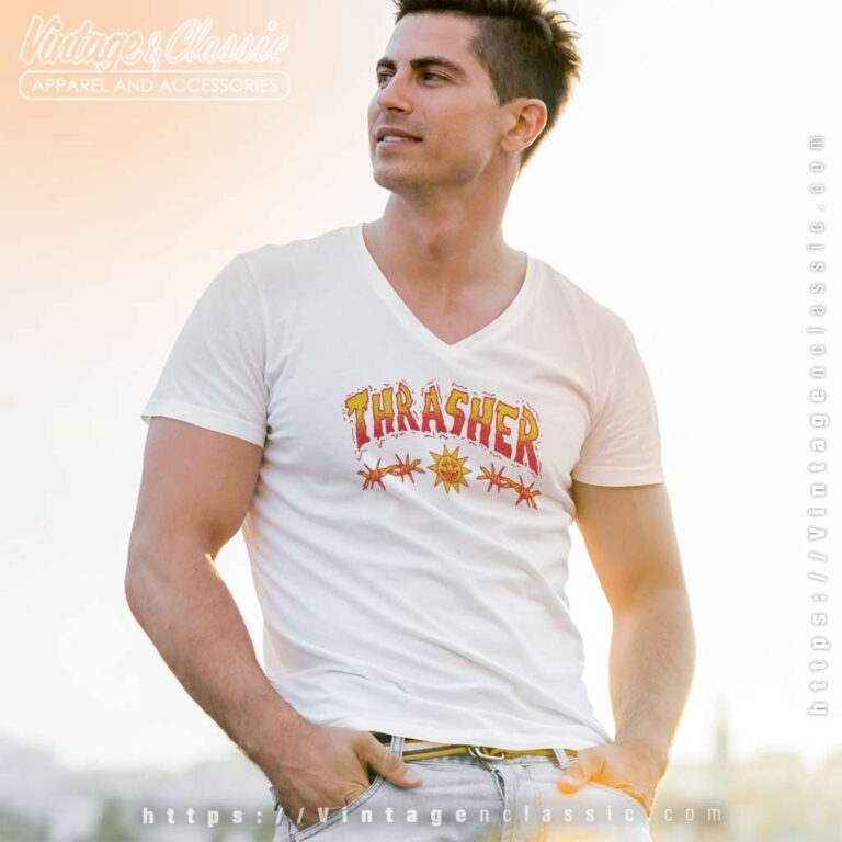 Thrasher Magazine Sketch V Neck TShirt Thrasher Magazine Sketch V Neck TShirt