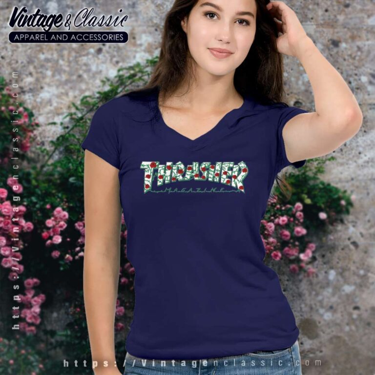 Thrasher Roses Vines Thorns V Neck TShirt Thrasher Roses Vines Thorns V Neck TShirt