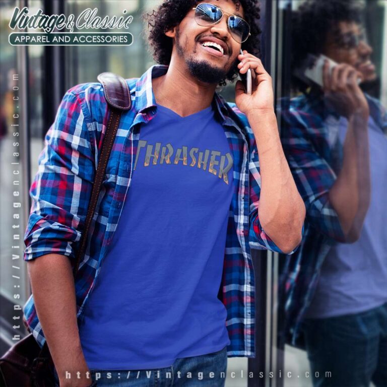 Thrasher Skateboarding Flame Logo V Neck TShirt Thrasher Skateboarding Flame Logo V Neck TShirt