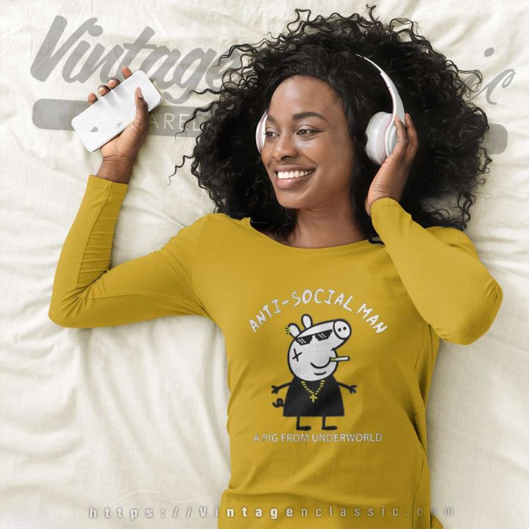 Thug Life Peppa Pig Anti Social Man Long Sleeve Tee Thug Life Peppa Pig Anti Social Man Long Sleeve Tee