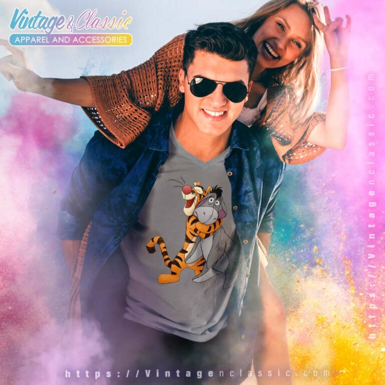 Tigger Hugging Eeyore Winnie The Pooh V Neck TShirt Tigger Hugging Eeyore Winnie The Pooh V Neck TShirt