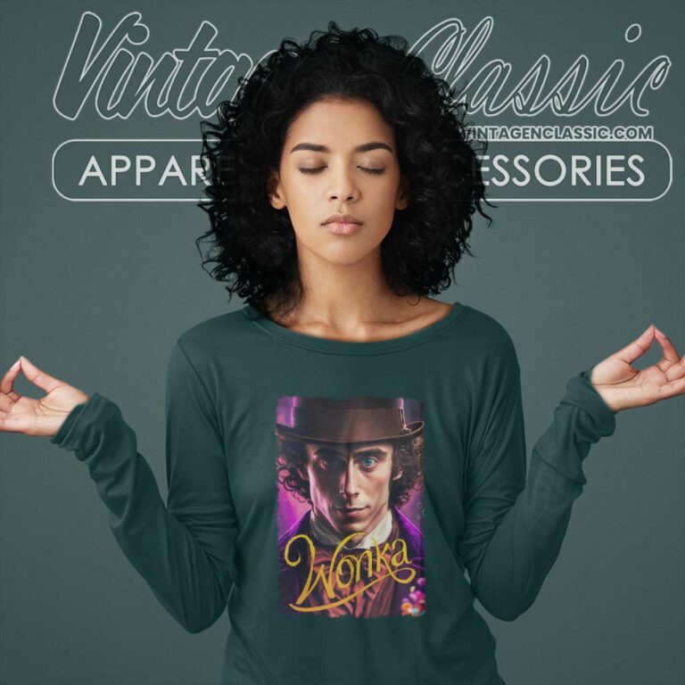 Timothee Chalamet Wonka Movie Poster Long Sleeve Tee Timothee Chalamet Wonka Movie Poster Long Sleeve Tee