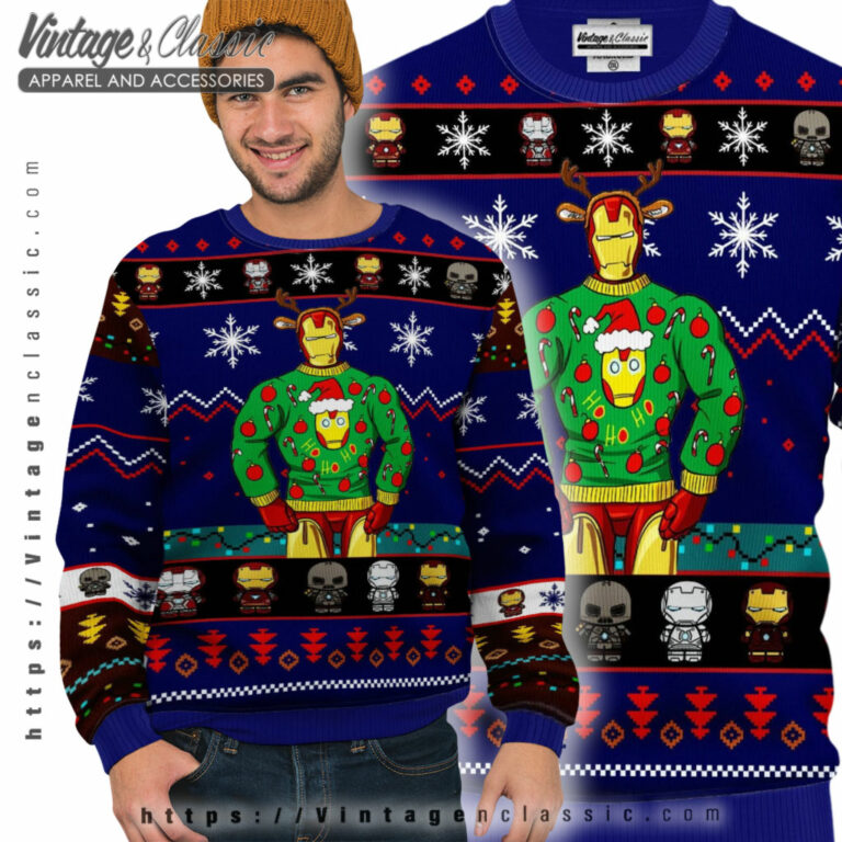 Tony Stark Superhero Ugly Christmas Sweater Ugly Sweater Tony Stark Superhero Ugly Christmas Sweater Ugly Sweater