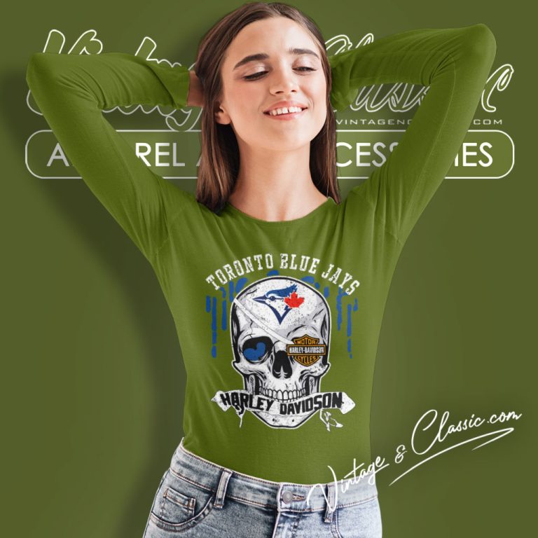 Toronto Blue Jays Harley Davidson Skull Long Sleeve Tee Toronto Blue Jays Harley Davidson Skull Long Sleeve Tee