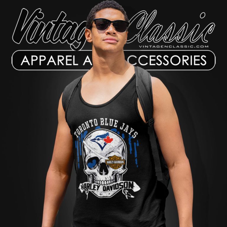 Toronto Blue Jays Harley Davidson Skull Tank Top Racerback Toronto Blue Jays Harley Davidson Skull Tank Top Racerback