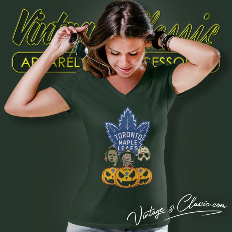 Toronto Maple Leafs Halloween Horror Movie Pumpkin V Neck TShirt Toronto Maple Leafs Halloween Horror Movie Pumpkin V Neck TShirt
