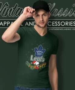 Toronto Maple Leafs Santa Snoopy And Woodstock Christmas Shirt 6 Toronto Maple Leafs Santa Snoopy And Woodstock Christmas V Neck TShirt