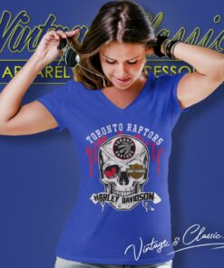 Toronto Raptors Harley Davidson Skull V Neck TShirt