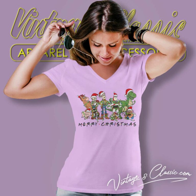 Toy Story Friends Merry Christmas V Neck TShirt Toy Story Friends Merry Christmas V Neck TShirt