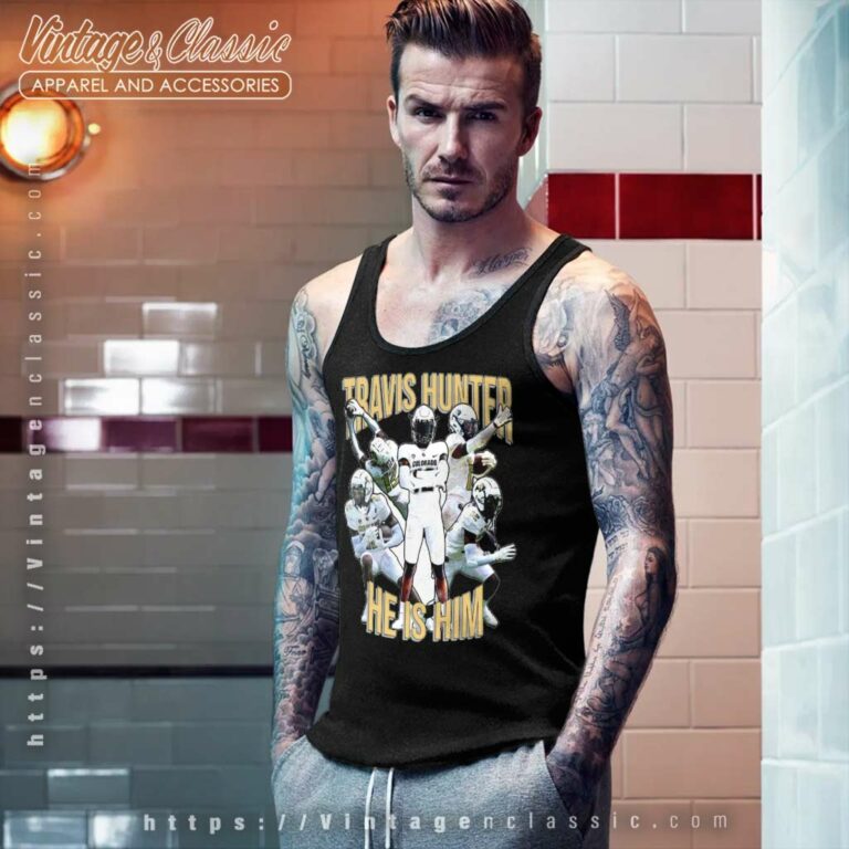 Travis Hunter He Is Him Colorado Buffaloes Tank Top Racerback Travis Hunter He Is Him Colorado Buffaloes Tank Top Racerback