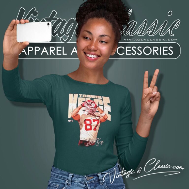 Travis Kelce 87 Kansas City Chiefs Heart Signature Long Sleeve Tee Travis Kelce 87 Kansas City Chiefs Heart Signature Long Sleeve Tee