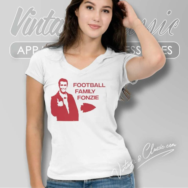 Travis Kelce Football Family Fonzie Chiefs V Neck TShirt Travis Kelce Football Family Fonzie Chiefs V Neck TShirt