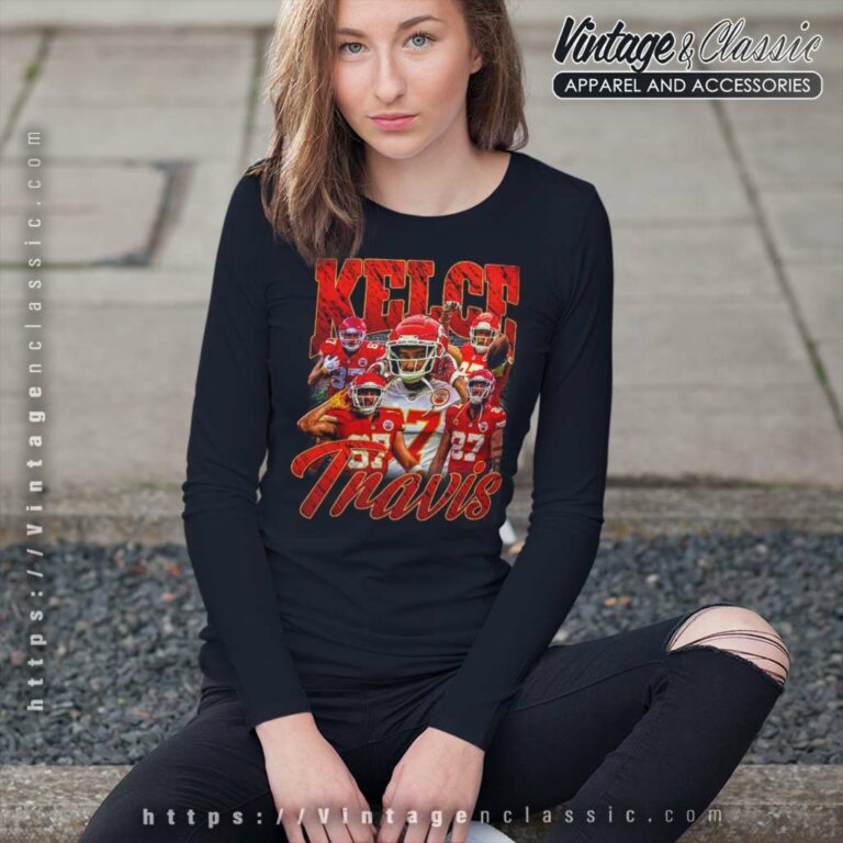 Travis Kelce Kansas City Chiefs Retro 90s Football Poster Long Sleeve Tee Travis Kelce Kansas City Chiefs Retro 90s Football Poster Long Sleeve Tee