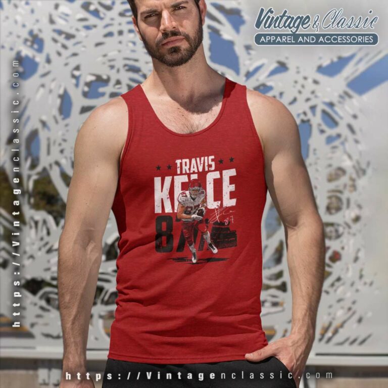 Travis Kelce Signature Kansas City Chiefs Tank Top Racerback Travis Kelce Signature Kansas City Chiefs Tank Top Racerback