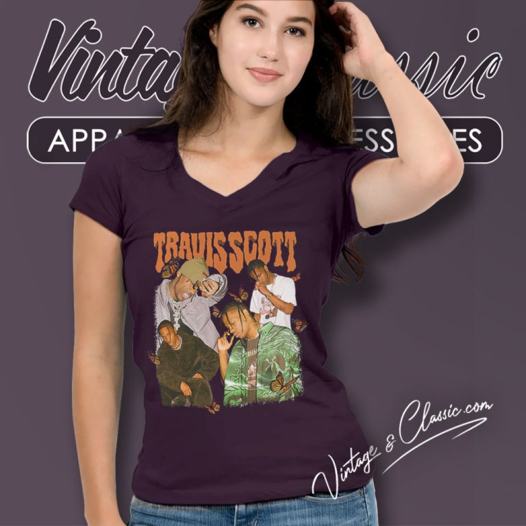 Travis Scott Cartoon Letter V Neck TShirt Travis Scott Cartoon Letter V Neck TShirt