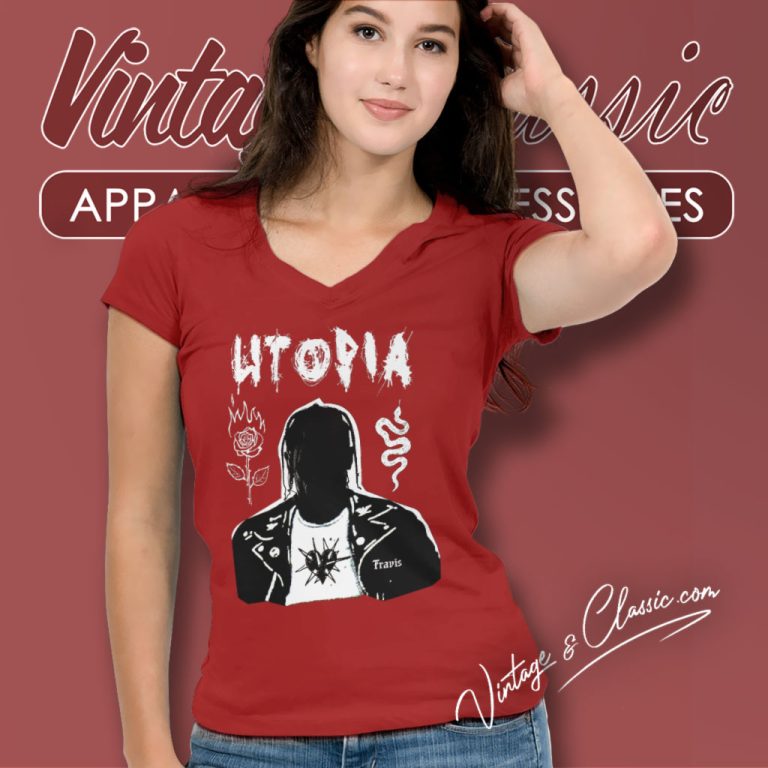 Travis Scott Shirt Utopia 2023 Concert V Neck TShirt Travis Scott Shirt Utopia 2023 Concert V Neck TShirt