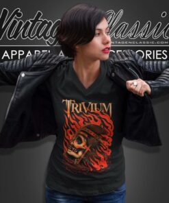 Trivium Flaming Skull Shirt 5 Trivium Flaming Skull V Neck TShirt