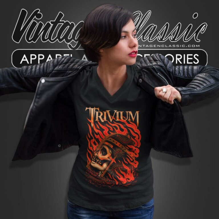 Trivium Flaming Skull V Neck TShirt Trivium Flaming Skull V Neck TShirt