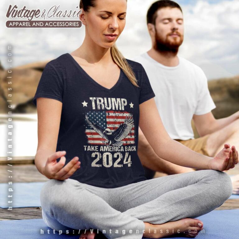 Trump Take America Back 2024 Bald Eagle And Usa Flag V Neck TShirt Trump Take America Back 2024 Bald Eagle And Usa Flag V Neck TShirt