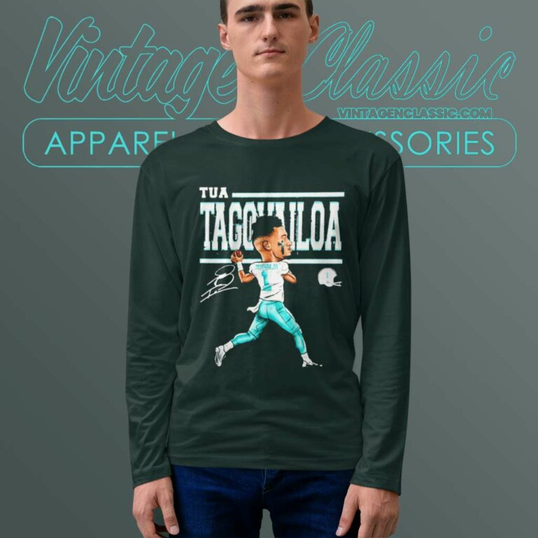 Tua Tagovailoa Cartoon Signature Long Sleeve Tee Tua Tagovailoa Cartoon Signature Long Sleeve Tee