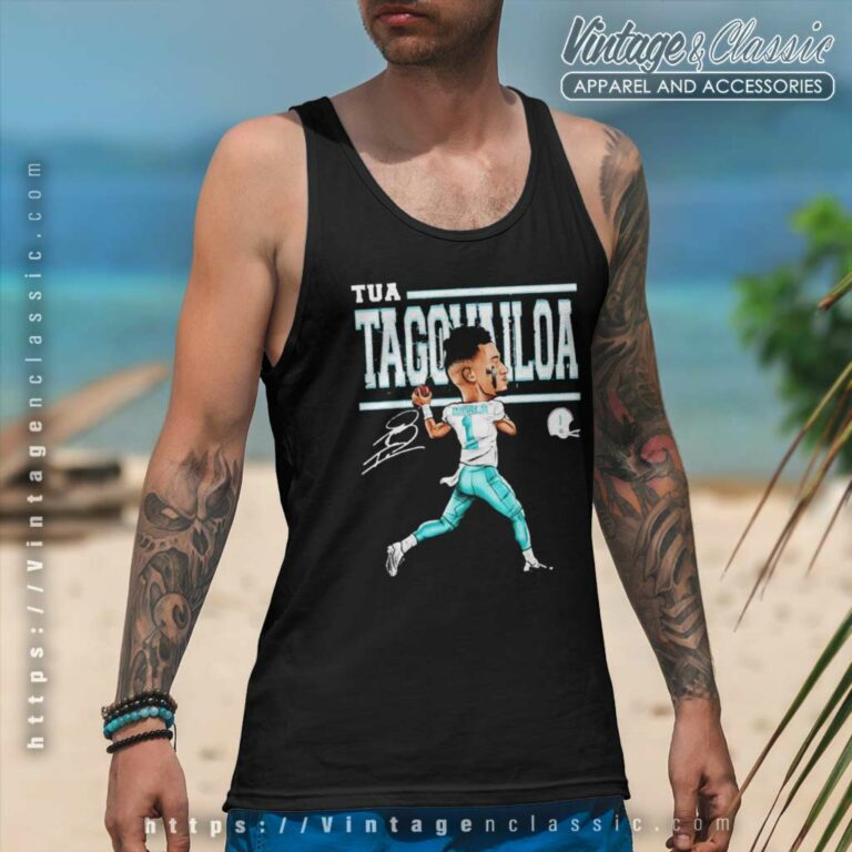 Tua Tagovailoa Cartoon Signature Tank Top Racerback Tua Tagovailoa Cartoon Signature Tank Top Racerback