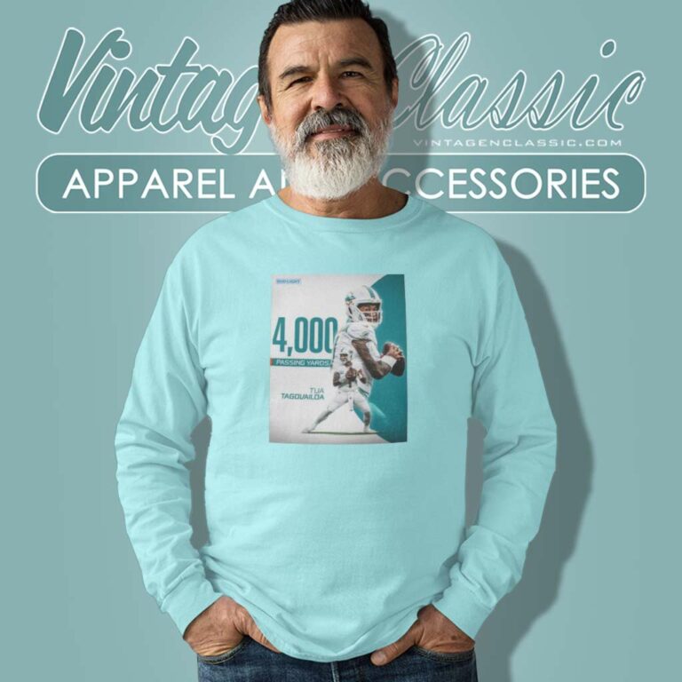 Tua Tagovailoa Miami Dolphins 4000 Passing Yards Long Sleeve Tee Tua Tagovailoa Miami Dolphins 4000 Passing Yards Long Sleeve Tee