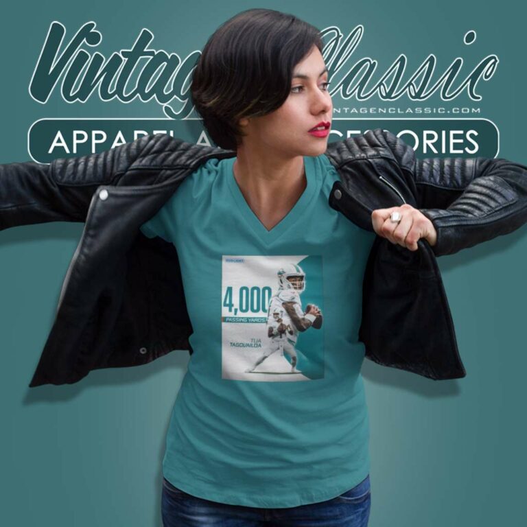 Tua Tagovailoa Miami Dolphins 4000 Passing Yards V Neck TShirt Tua Tagovailoa Miami Dolphins 4000 Passing Yards V Neck TShirt
