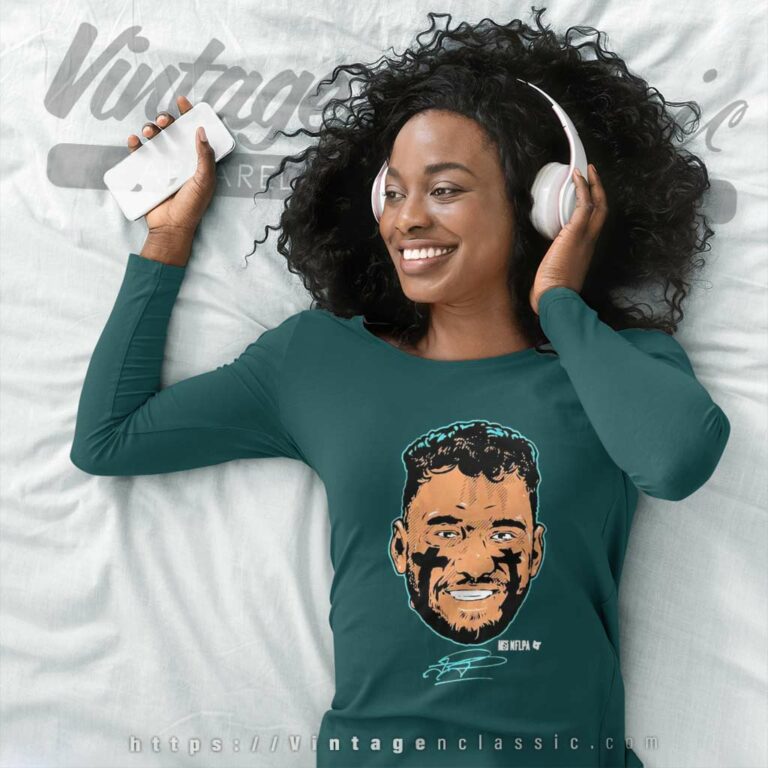 Tua Tagovailoa Miami Dolphins Swag Head Signature Long Sleeve Tee Tua Tagovailoa Miami Dolphins Swag Head Signature Long Sleeve Tee