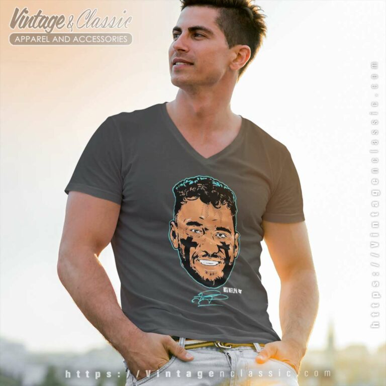 Tua Tagovailoa Miami Dolphins Swag Head Signature V Neck TShirt Tua Tagovailoa Miami Dolphins Swag Head Signature V Neck TShirt