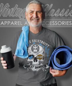 Tufts University Harley Davidson Skull V Neck TShirt