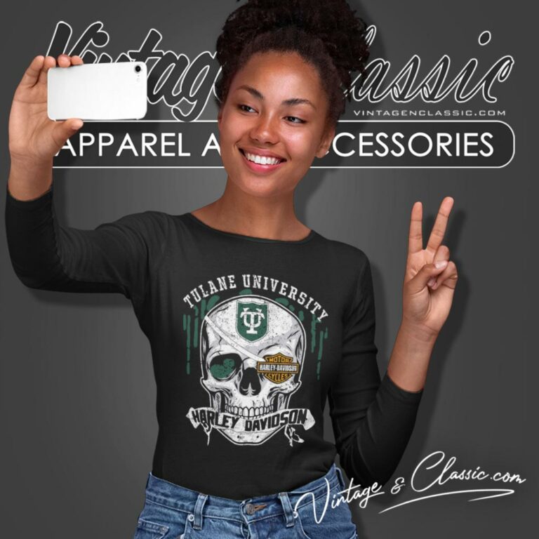 Tulane University Harley Davidson Skull Long Sleeve Tee Tulane University Harley Davidson Skull Long Sleeve Tee