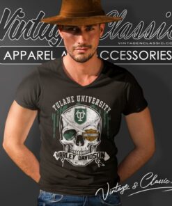Tulane University Harley Davidson Skull V Neck TShirt