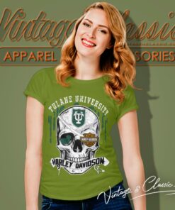 Tulane University Harley Davidson Skull Women T Shirt