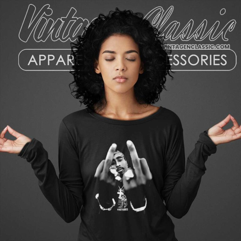 Tupac Shakur Middle Fingers Jumbo Long Sleeve Tee Tupac Shakur Middle Fingers Jumbo Long Sleeve Tee