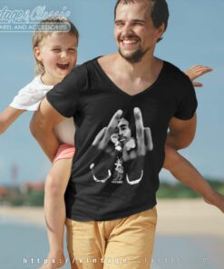 Tupac Shakur Middle Fingers Jumbo V Neck TShirt