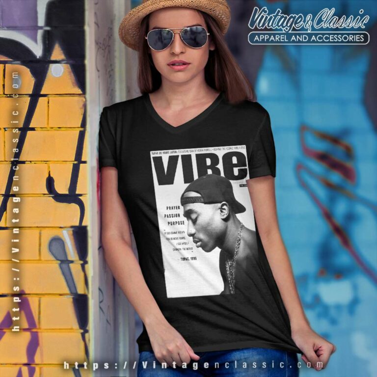 Tupac Shakur Vibe Magazine V Neck TShirt Tupac Shakur Vibe Magazine V Neck TShirt