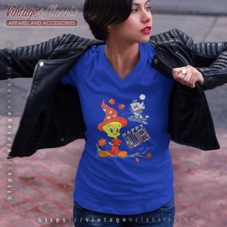 Tweety Looney Tunes Happy Halloween V Neck TShirt 1 Tweety Looney Tunes Happy Halloween V Neck TShirt 1