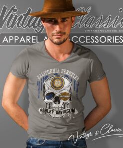 University Of California Berkeley Harley Davidson Skull V Neck TShirt