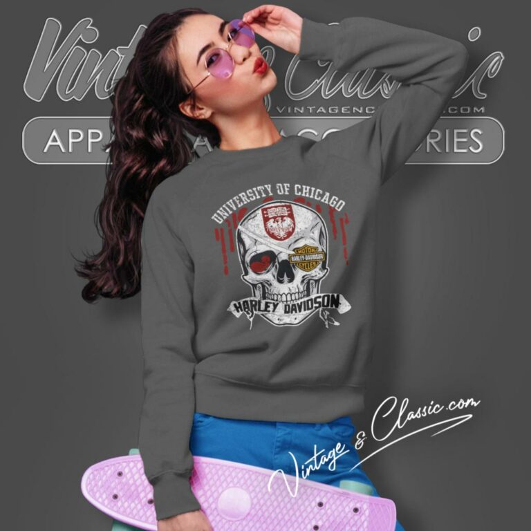 University Of Chicago Harley Davidson Skull Sweatshirt University Of Chicago Harley Davidson Skull Sweatshirt