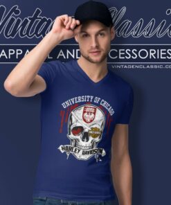 University Of Chicago Harley Davidson Skull V Neck TShirt
