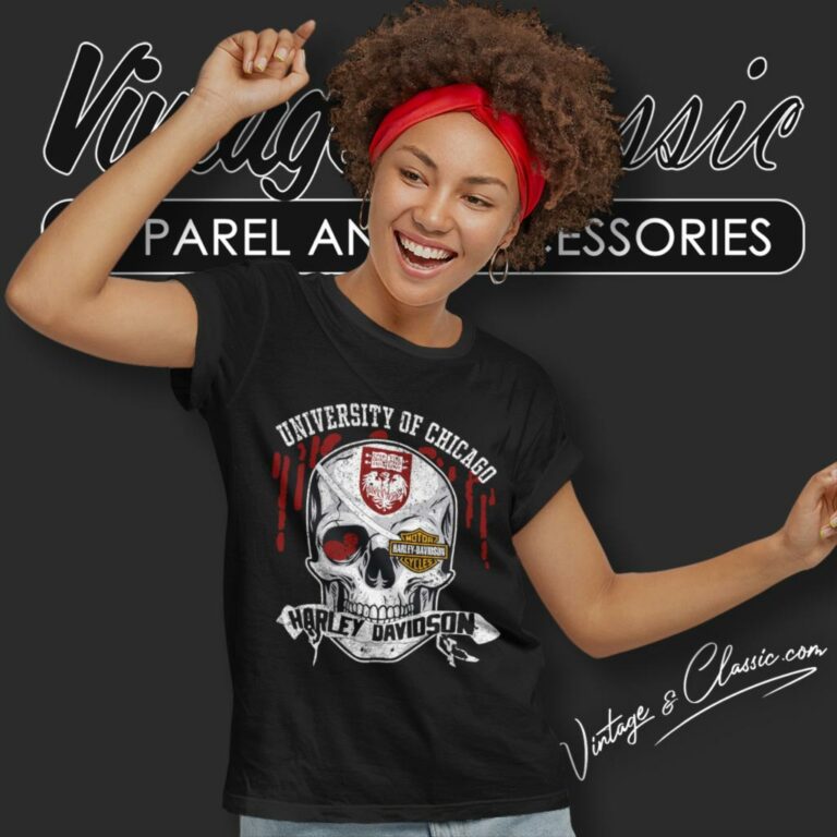 University Of Chicago Harley Davidson Skull Women T Shirt University Of Chicago Harley Davidson Skull Women T Shirt
